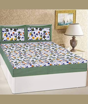 PETROSOLY Cotton 1 Double Queen Bedsheet with 2 Pillow Covers ( Green )