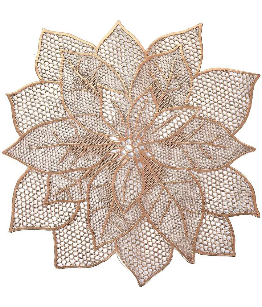 PVC Floral Square Table Mats (48 cm x 48 cm) Pack of 2 - Copper