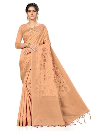 Generic Women's Banarasi (Spun Cotton) Saree (Beige,5-6  Mtr)