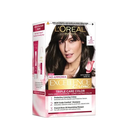 L’oreal Paris 3 Natural Darkest Brown Excellence Creme Triple Care Colour 24 ml + 26 gm