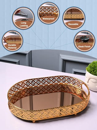 VON CASA Golden Large Tray - Glossy Finish