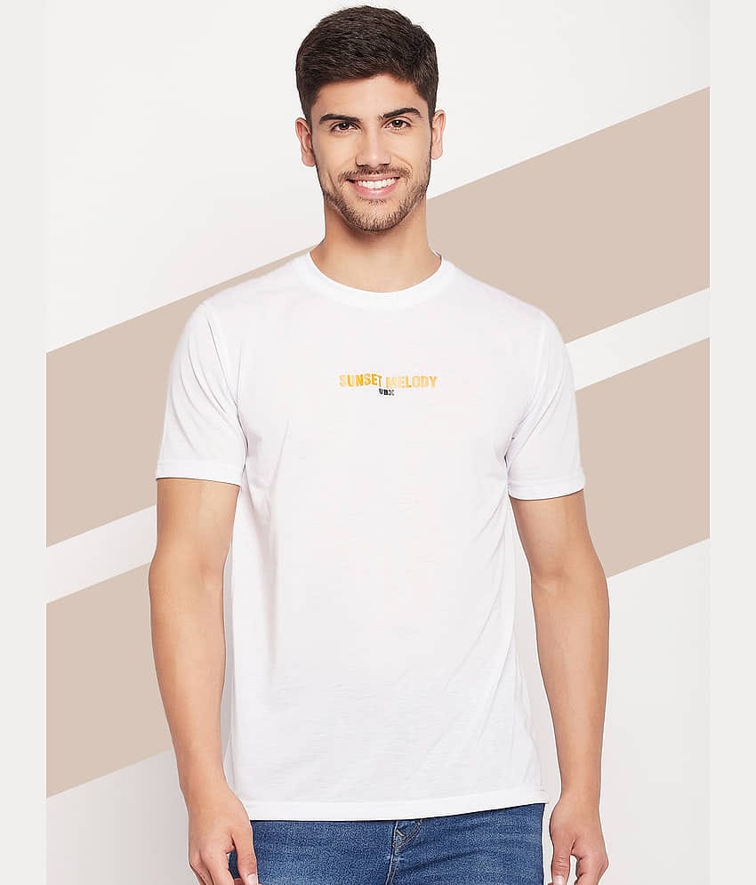 UBX Cotton Blend Regular Fit Printed Half Sleeves Men's Round T-Shirt - White ( Pack of 1 )
