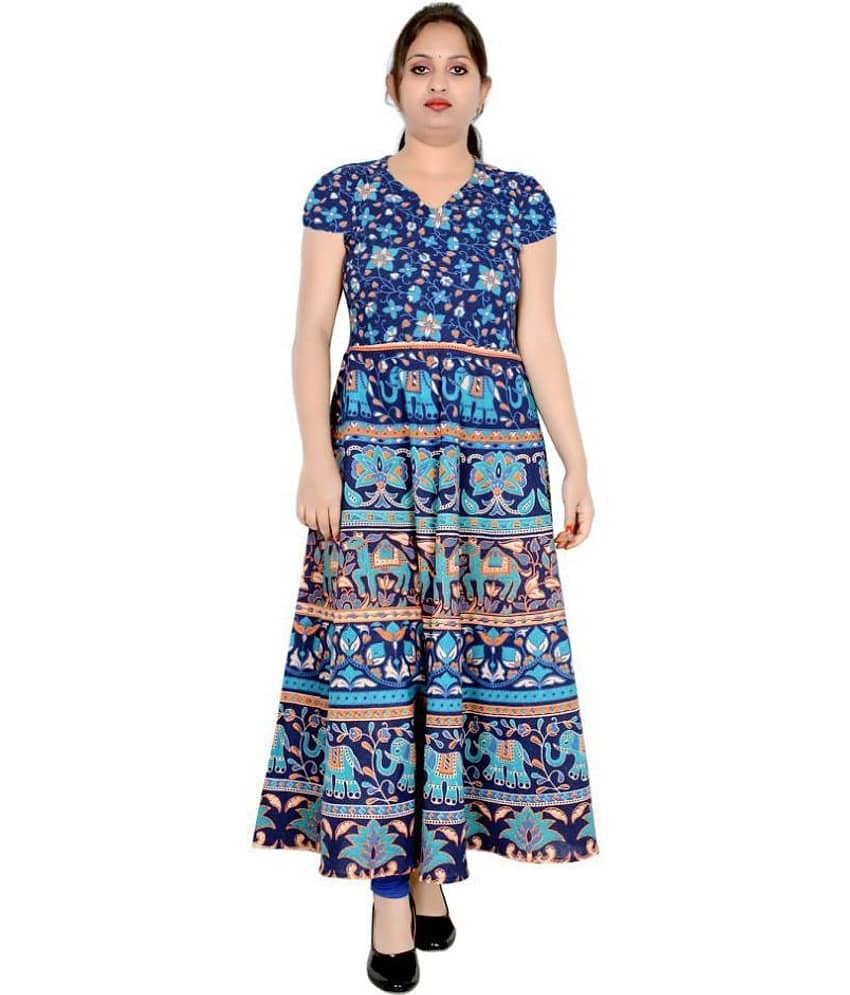 Sttoffa - Turquoise Cotton Women's Flared Kurti ( Pack of 1 )