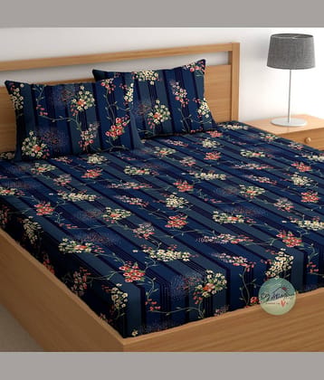 CG HOMES Navy Blue Microfiber 1 Double Bedsheet with 2 Pillow Covers ( 220 cm x 220 cm )