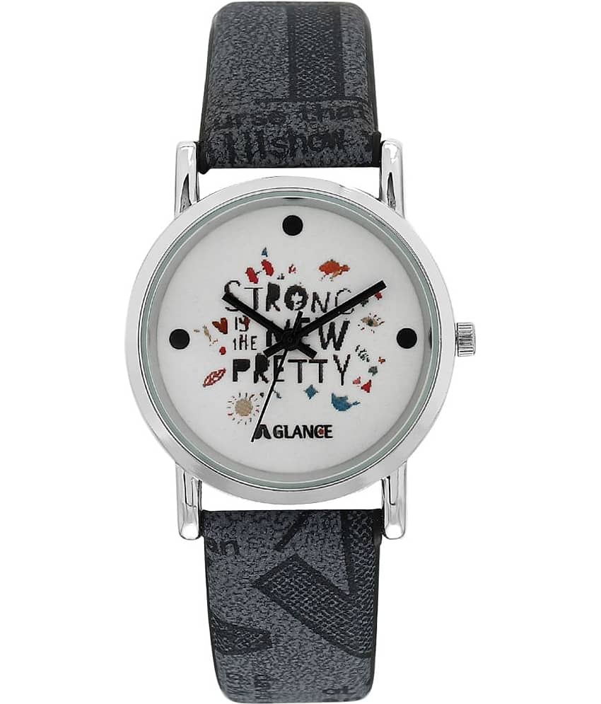 Aglance - Black Leather Analog Womens Watch