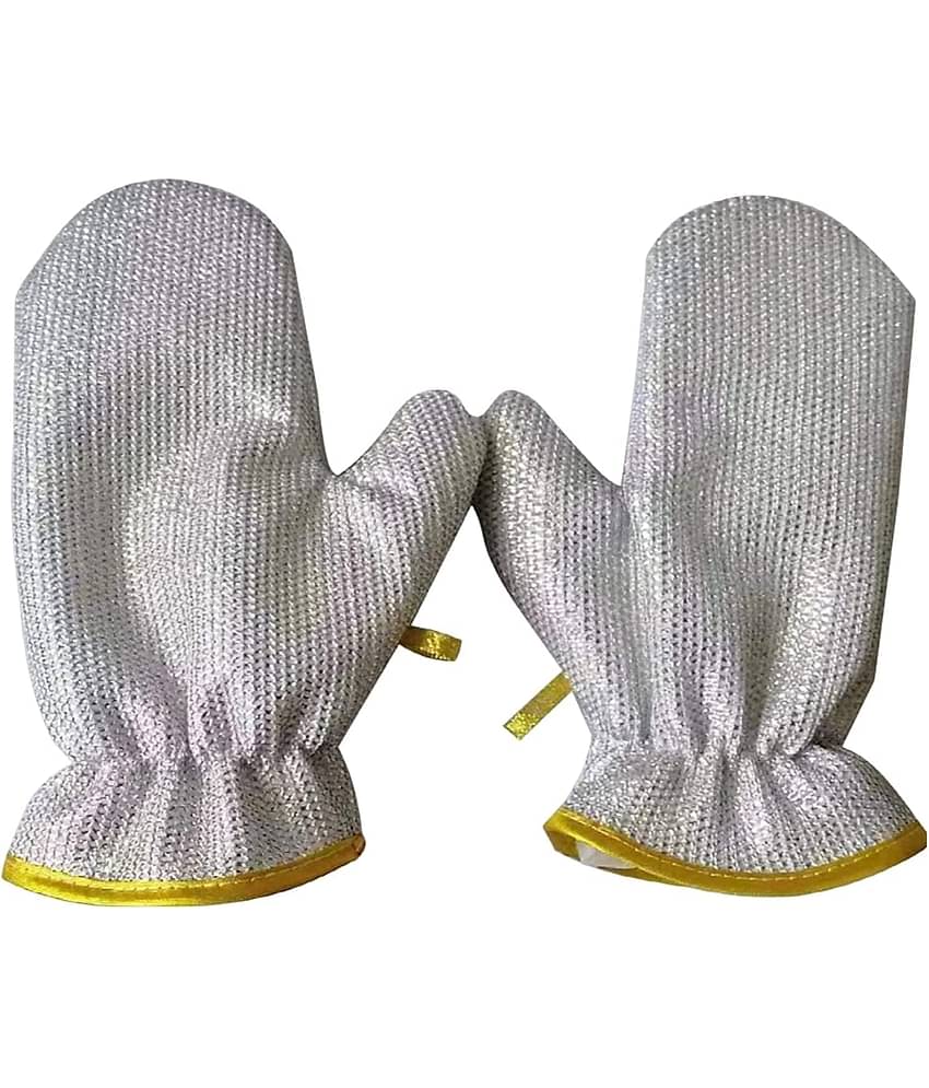 DHSMART Kitchen Cleaning Gloves, Silver Polish Sponge Wire Dishwashing Gloves Heat Insulation Anti-Hot 1 no.s