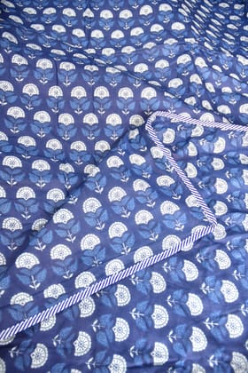 Blue Dabu Print Floral Reversible Cotton Dohar Single (Pair)