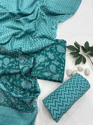 Pure Cotton Unstitched Suit With Cotton Dupatta