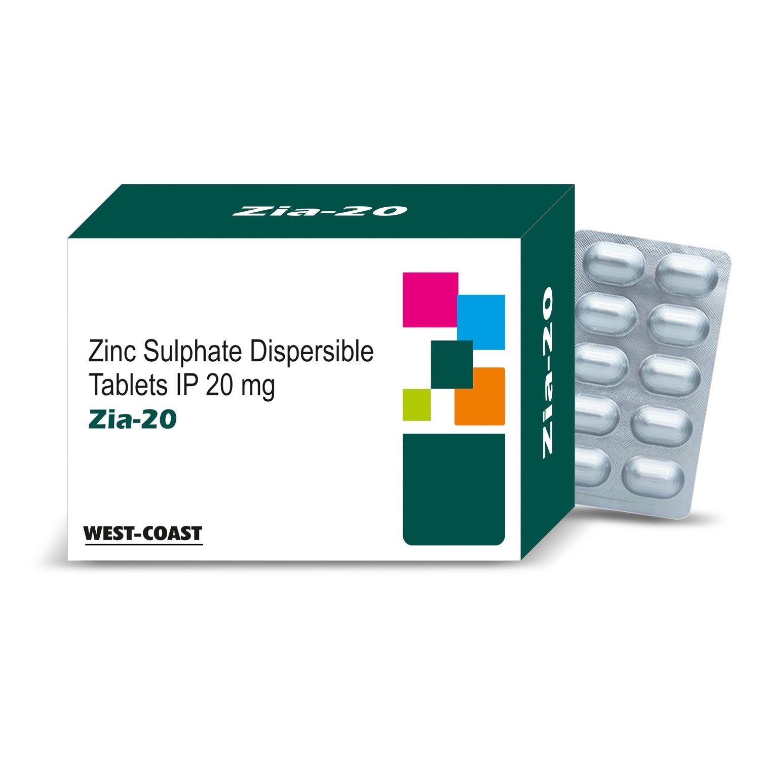 WEST-COAST Zia-20 Zinc Sulphate Dispersible Tablets 20mg for Zinc deficiency, enhanced Immune Support, Nutrient Absorption & Overall Wellness – 2x10 Tablets