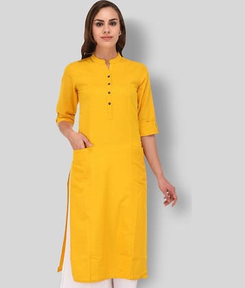 Pistaa - Yellow Cotton Women's Straight Kurti