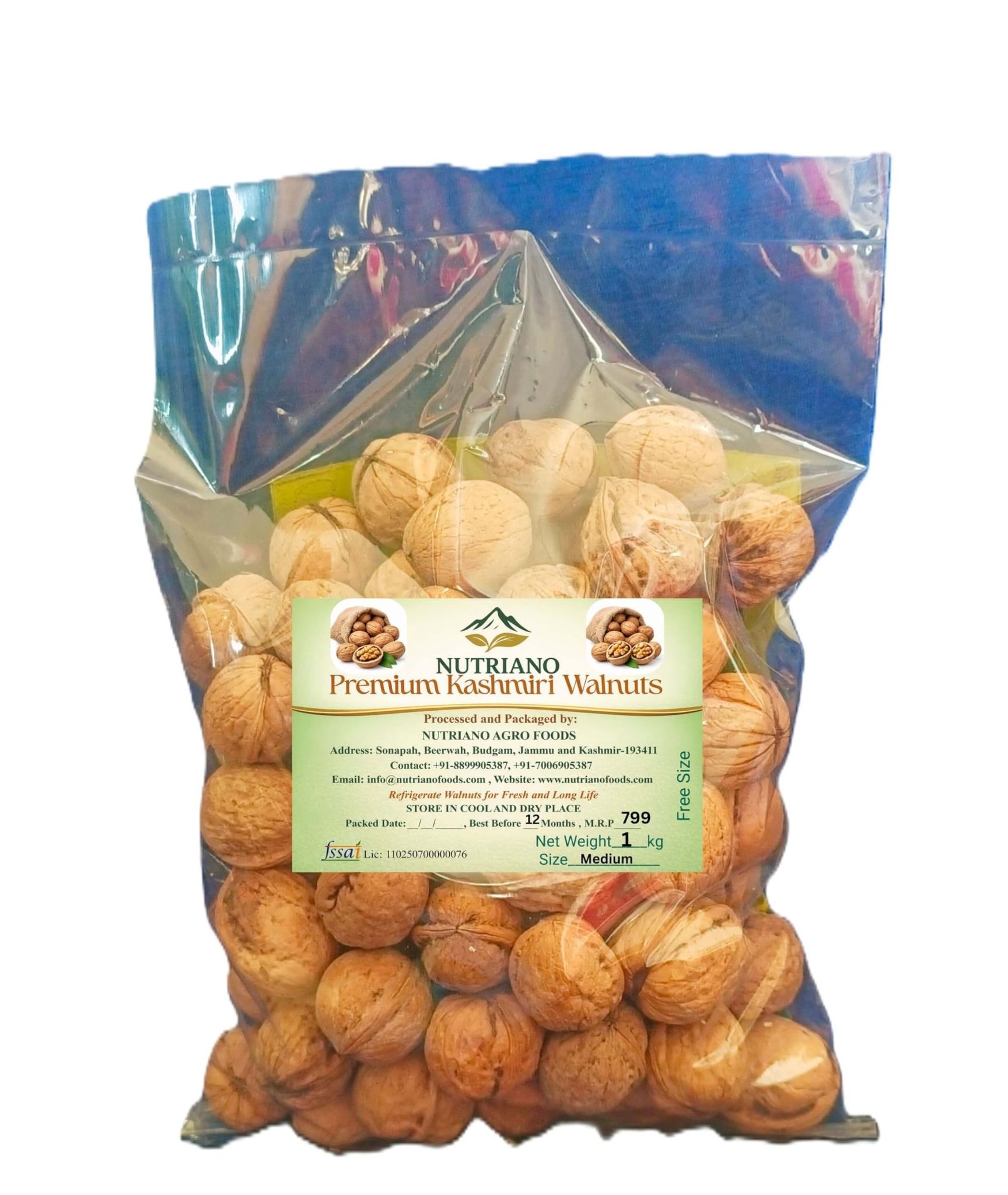 NUTRIANO Kashmiri Walnuts In Shell | Medium Size Quality | Fresh & Natural Crunchy Akhrot | No Chemical Wash | Hand Picked | Directly Sourced from Kashmiri Farmers (1Kg)