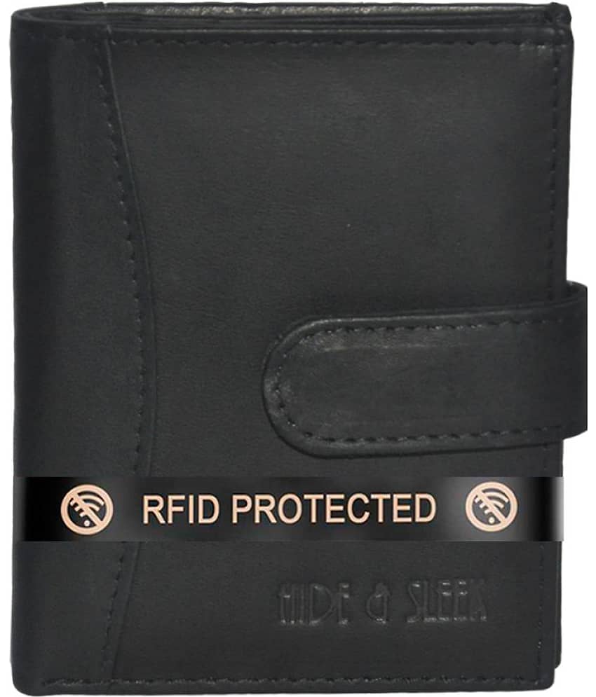 RFID Protected Genuine Black Leather 16 Slot Credit Card Holder