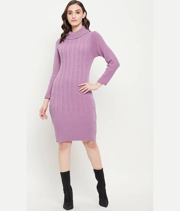 zigo Women Woollen Self Design Sweater Dress ( Purple )