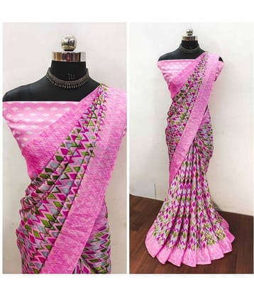 JIHANA FAB Chiffon Printed Saree With Unstitched Blouse Piece ( Purple )