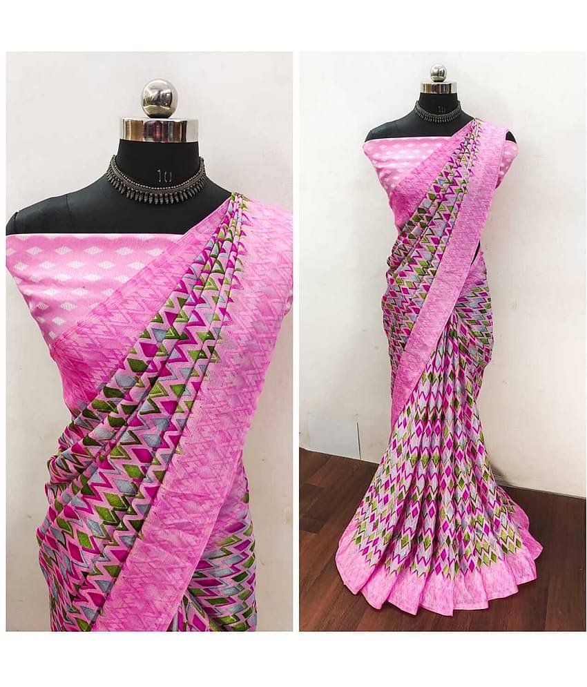 JIHANA FAB Chiffon Printed Saree With Unstitched Blouse Piece ( Purple )