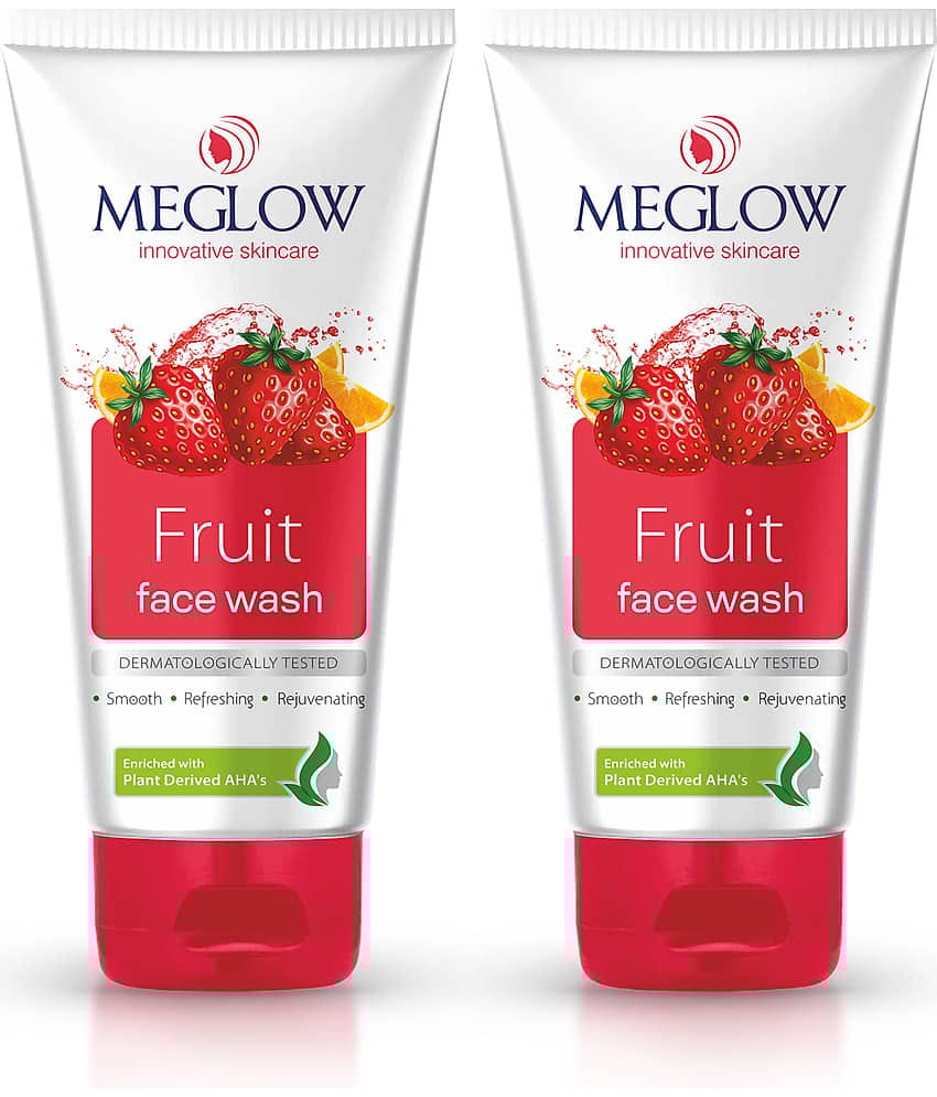 Meglow Fruit Face Wash Unisex Plant-Derived AHA Soap-Free 70g Each ( Pack of 2 )