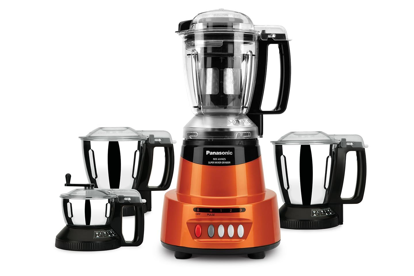 Panasonic Heavy Duty Mixer Grinder For Kitchen MX-AV425 (Rustic Red) Elements Series Powerful 1500W (MMLW) 4 Jar (Three-304 Stainless Steel & 1Juicer Extractor Jar) |5 Years Motor Warranty Panasonic Heavy Duty Mixer Grinder For Kitchen MX-AV425 (Rustic R