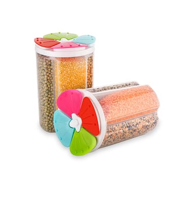 Dimazo 4 Section Round Container Jar for Grocery |Transparent