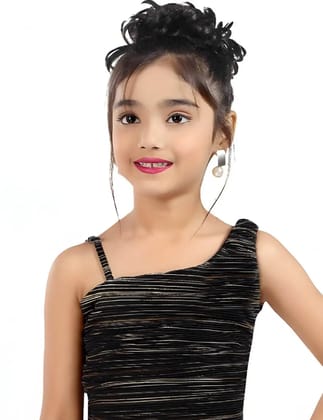 Girls Satin One-Side Shoulder Top [GT-656]  (1-6Years)-3-4Y (Size - 22) / Black / Satin