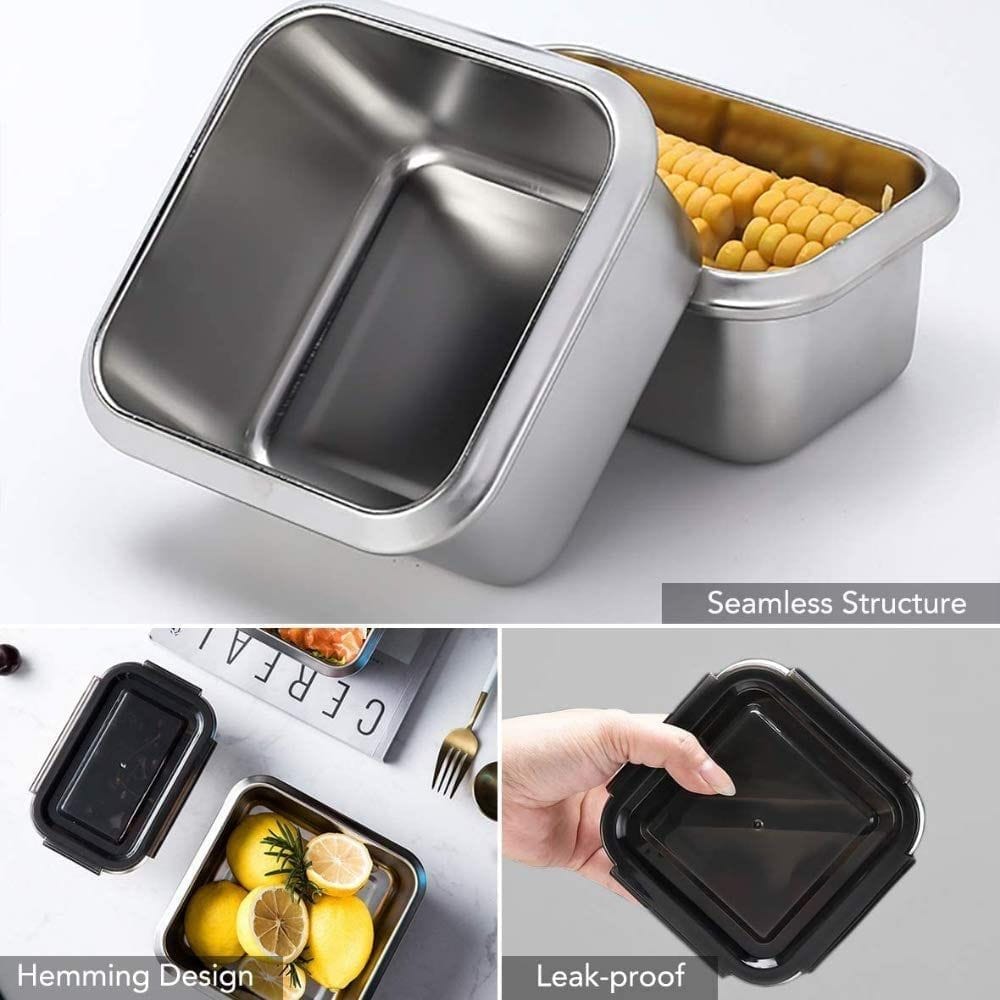 Femora High Steel Square Container Airtight Leakproof Unbreakable Storage Container/Lunch Box - 550 ml/gm - Set of 3