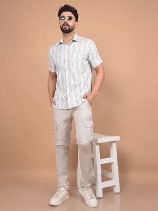 Olive Printed 100% Cotton Shirt-M / Olive