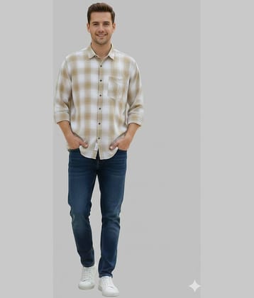 MOUDLIN Cotton Blend Slim Fit Checks Full Sleeves Men's Casual Shirt - Cream ( Pack of 1 )