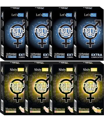 NottyBoy Banana Flavoured and Extra Lubricated Condom  (Set of 8, 80 Sheets)