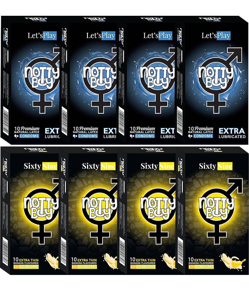 NottyBoy Banana Flavoured and Extra Lubricated Condom  (Set of 8, 80 Sheets)