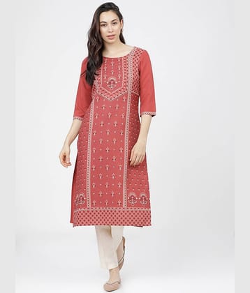 Ketch Polyester Printed Straight Women's Kurti - Orange ( Pack of 1 )
