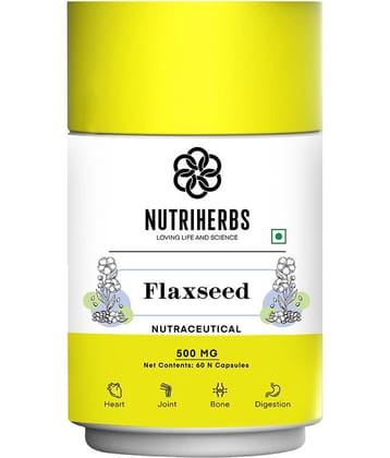 Nutriherbs Flaxseed Extract 500 mg 100% Organic & Omega 3-6-9 Vegan Natural Fatty Acid - 60 Capsule | Helps To Maintain Cholesterol Level & Diabetes