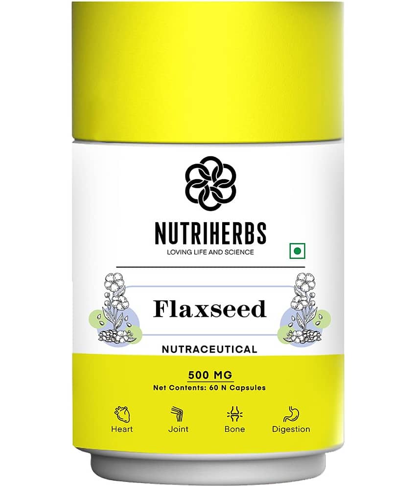 Nutriherbs Flaxseed Extract 500 mg 100% Organic & Omega 3-6-9 Vegan Natural Fatty Acid - 60 Capsule | Helps To Maintain Cholesterol Level & Diabetes