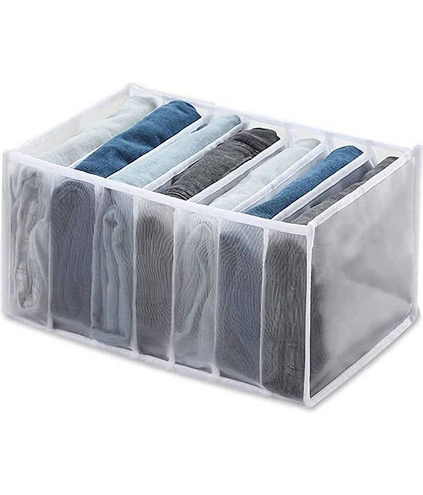 PVC 7 Compartments Foldable Wardrobe Storage Organisers for Shirt, Denims, Pants, T-Shirt,White (1U)