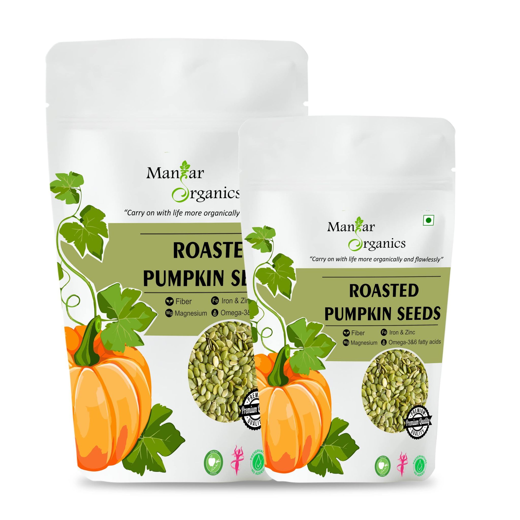 ManHar Organics Roasted Pumpkin Seeds 750gm for eating- AAA Grade |Protein and Fiber Rich Superfood| (Pack of 2, 500gm + 250gm) (750gm)