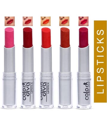 Color Diva Lipstick Maroon,Orange,Pink,Brown,Hot Red Pack of 5 5 g