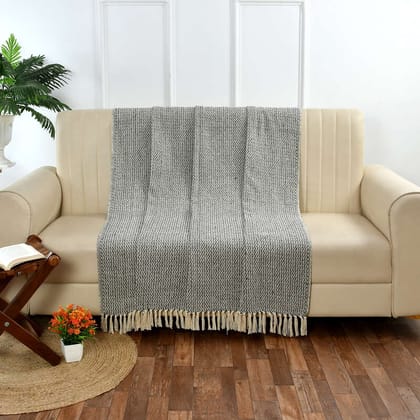 Furnofy Checkered Single Throw For AC Room Brown and Cream (Cotton, Black)