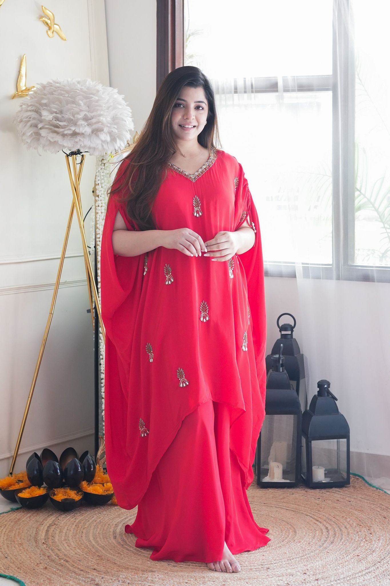 Bani Red Embroidered Chogha Set-XXL