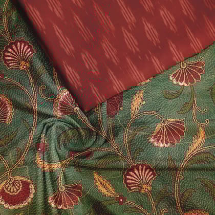 Royal green floral Satin Linen Unstitched Suit Set