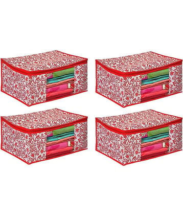 Non-Woven Saree Cover Cloth Storage & Organizer ( Pack of 4 ) Red Multi Saree Cover