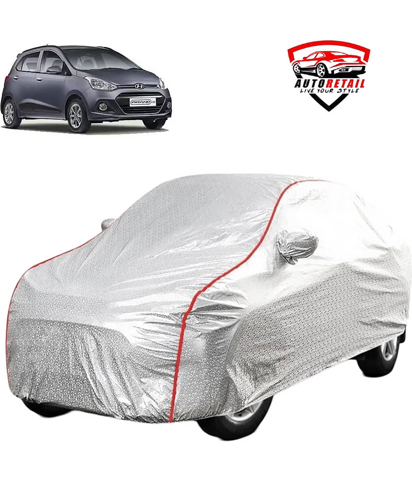 AutoRetail Car Body Cover for Hyundai Grand i10 With Mirror Pocket ( Pack of 1 ) , Silver