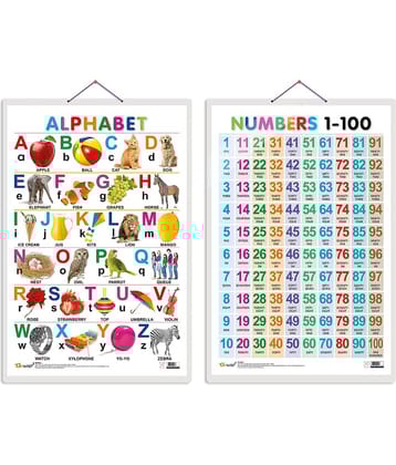 Set of 2 Alphabet and Numbers 1-100 Early Learning Educational Charts for Kids | 20"X30" inch |Non-Tearable and Waterproof | Double Sided Laminated | Perfect for Homeschooling, Kindergarten and Nursery Students