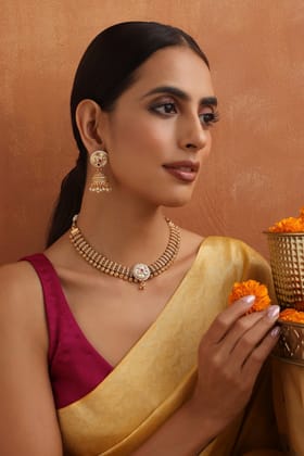 Sethu Gold Temple Necklace Set-Temple Work