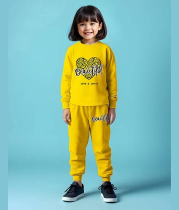 Trampoline Pack of 1 Girls Cotton Blend Sweatshirt & Joggers ( Yellow )