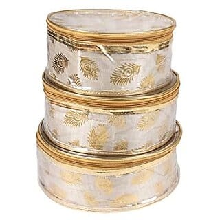 Aronkart Creation 3-PCS Round Shape Makeup Organizer  Jewellery Organize  Storage Box Multi-Purpose Used Vanity Boxes for Girls and Womens Golden (Pack of 1)