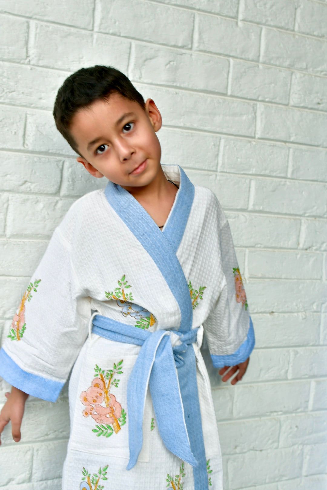 Kids HandBlock Premium Waffle Cotton Bathrobe Koala Bear Pattern Large (6-8 years)