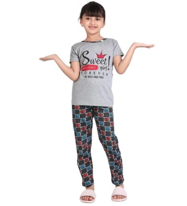 Girl's Cotton Hosiery Printed Night Suit Set (Grey-Red, 3-4-Yrs)-PID66142 Girl's Cotton Hosiery Printed Night Suit Set (Grey-Red, 3-4-Yrs)-PID66142