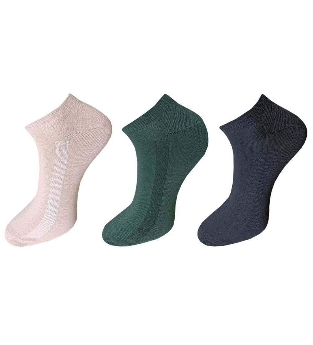 3-Pair Set Unisex Casual Cotton Solid Ankle Length Socks (Multicolor)
