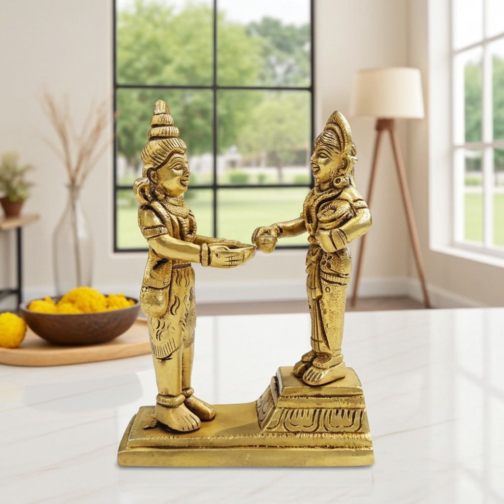 Brass Shiv Parvati Statue for Puja, Vastu & Home, Height : 5.2 Inch (BSMAS1671 C)