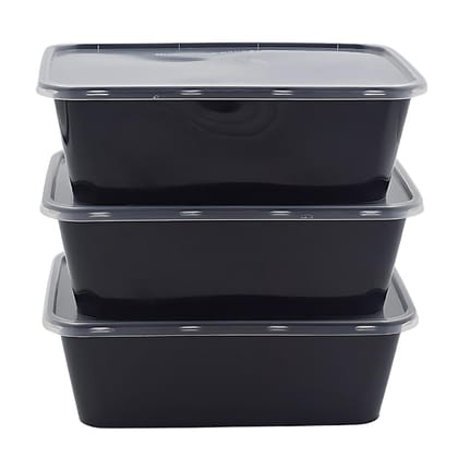 Divatos 500ml Reusable Rectangle Plastic Food Storage Containers with Lids | Fridge & Microwave Safe | Leak Proof Ideal for Food Delivery & Takeway | Kitchen and Storage (Pack of 25) Black