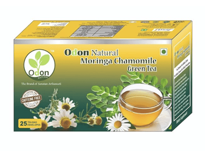 ODON NATURAL Moringa Chamomile Herbal Green Tea | 25 Tea Bags | Caffeine-Free Herbal Wellness Blend | Immunity Booster | Natural Stress Relief | Aromatic Detox Tea | Sleep Support & Relaxation