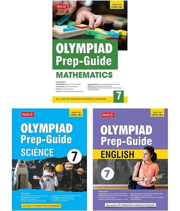 MTG Olympiad Prep-Guide Class-7 Mathematics, Science & English (Set of 3 Books) - Detailed Theory, Self Test with IMO-NSO-IEO Chapterwise Previous Year Question Paper For SOF 2024-25 Exam